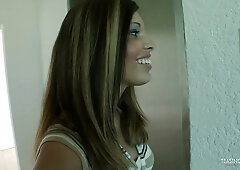 Morgan Dayne plays a cheerleader taking cum in her mouth and on her face