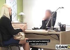Huge boobs MILF blonde really needs a business loan to open her online shop so she came to this shady loan office to get it