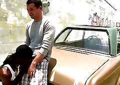 Horny white guy bends his thug over the car for anal