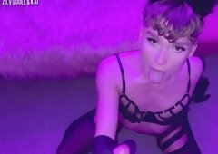 Adorable sissy femboy worships his master's rock-hard cock