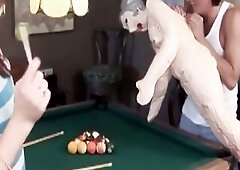 This experienced hotty gets pounded hard in multiple poses across the billiard table previous to receiving a thick facial.