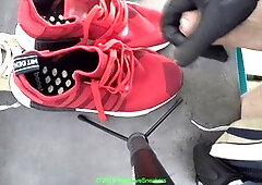 Big cumshot, shoes, gay jerk off