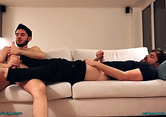 Massaging my friend’s feet and jerking off together