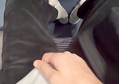 Risky masturbate off on a public teach, yam-sized pop-shot