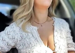 Sexy Blonde Flashes and Teases from Car Seat