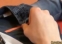 Twink pulls his foreskin masturbating