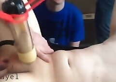 Group of friends giving attention and edging a twink