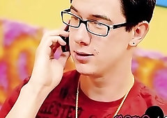 Nerdy dude pauses work to fuck emo twink