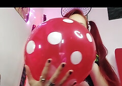 Argentinian redhead PAWG teases with fetish balloon pops in solo JOI session