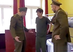 Uniformed officers spitroasting twink cadet