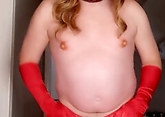 Satin sissy, beautiful shemale