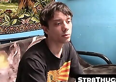 Straight thugs' mutual cock stroking and self-pleasuring cum fest