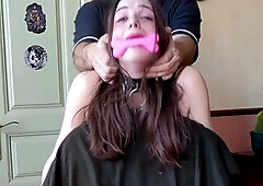 Sex thrall shackled to a chair cums with a fresh toy