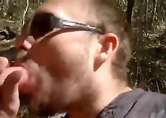 Pal sucking me in the forest and I shoot on his face