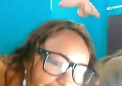 Big-Titted Brunette Latina Plays with Dildo on Webcam