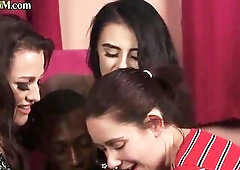 CFNM IR femdom ladies stroking ebony knob in group action