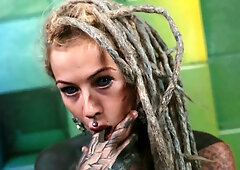 Valkiryz submits to intricate gothic shibari bondage under her dominant's control