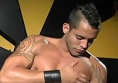 Muscular and hot stud adores riding a massive dildo