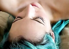 Blue hair soft prores with a tattooed blue hottie.