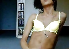 Amateur shemale with small tits wanks her fuck stick solo