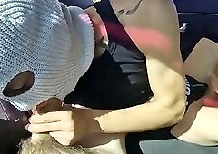 A brazen femboy slut is covered in cum on the highway without condoms with a trucker