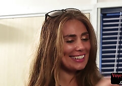 Cute voyeur teasing busty horny wanker