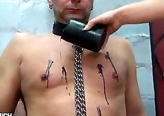 The slave is locked up so that he is extradited, then the German mistress puts a pillory on him and