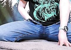 Trans stud cums and piddle in jeans [groaning & climax]
