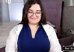 Hot BBW huge boobs babe in BDSM stockings