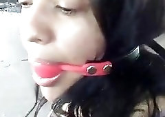 Chick with huge titties is gagged and tied up completely