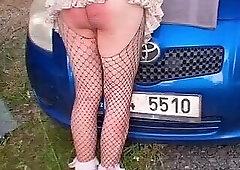 Sissy outdoor public spanking