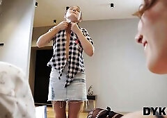 DYKE4K. Gorgeous office workers use vibrator and cunt licking for a lunch break