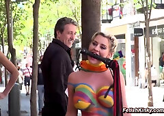 Big-Titted body painted slave disgraced in public