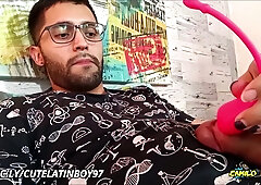 Massaging My Big Uncut Cock With A Strong Vibrator Until I Peecum A Nice One