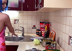 Hot cooking borsch with food fuck