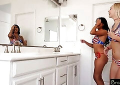 Lascivious fourth of July Sweethearts Braylin Bailey & Penelope Woods double team step dad's knob