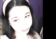 Cute transsexual DaniTheCutie tries getting drilled by a weird looking anal beads sex tool hybrid