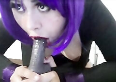 Large bazookas femboy in Raven Cosplay giving a oral to a large ebony sex tool parody porn movie scene xxx. Sissy bimbo bitch Raven sucking bbc and sw