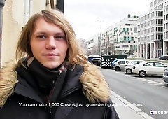 Long-haired twink takes a huge load in a POV vid