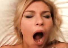 Cute blonde amateur swallows two huge loads of cum.