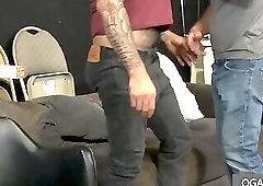 Testing the sofa by two gay stallions