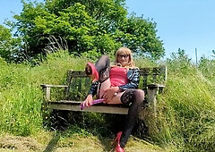 Transgender Princess Dildoing Rump on Public Bench