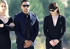 Skinny brunette shemale with small tits gets her ass hammered