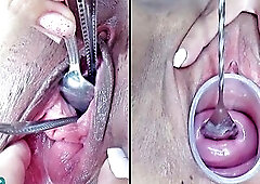 Older lesbos cervix playing and banging with household objects