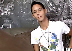 lad Felix Russo tugging while thrusting dildo in his ass