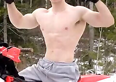 Muscled blonde hunk flex and fun part 4