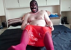 Man in pantyhose, nylon cum, in german