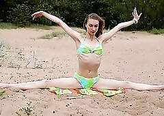 Slim babe, Annett A is doing yoga completely naked, because she likes it like that