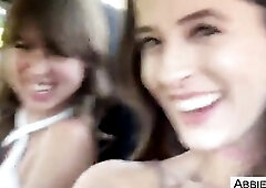 Trio Oral-job in Public Restroom - Abbie & Riley Suck Strangers Ramrod