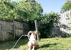 Rinsing Off My Bare Body With A Pantyhose In Slow Motion